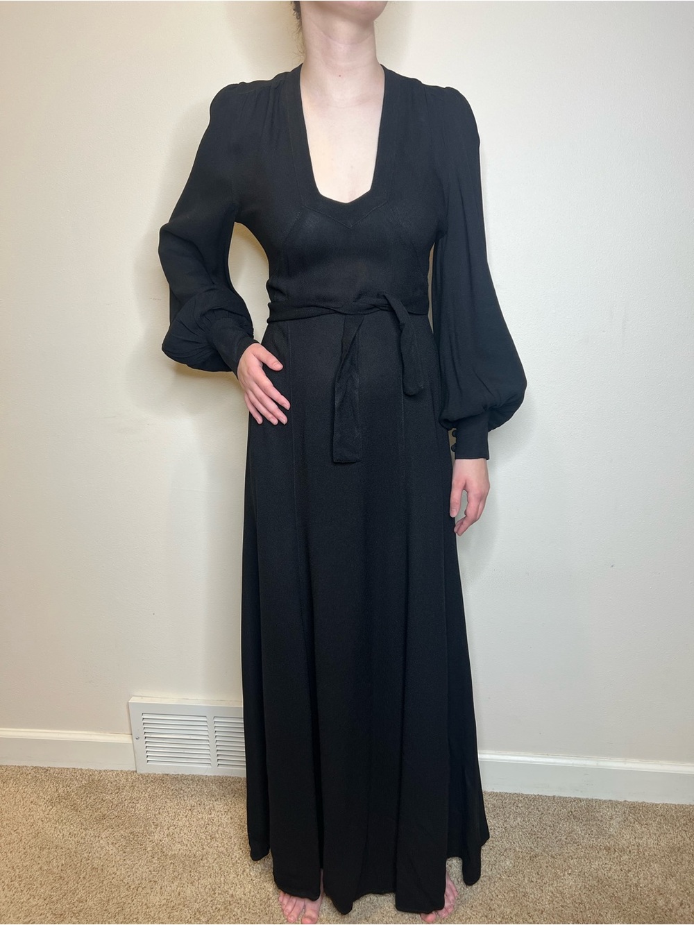 Vtg 60's 70's Ossie Clark for Radley Moss Crepe Maxi Dress 36 or 6 Rare Stunning